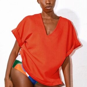 Mara Hoffman Brianne Sweatshirt‎ Orange Red Women's Small Luxury Organic Cotton